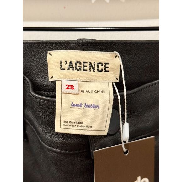 L'Agence Lamb Leather Mid-Rise Skinny Cropped Pants Black Women's Size 28 / 6 - Picture 3 of 3